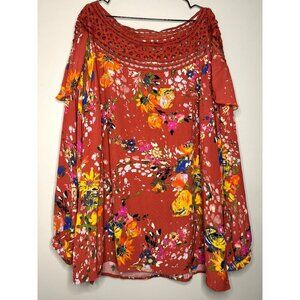 Oddi Women's 3XL Floral Long Sleeve Boho Festival Peasant Loose Fit Blouse